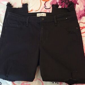 Abercrombie and Fitch Black Distressed Mid Rise Super Skinny Ankle Jeans Size 12